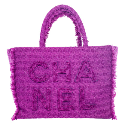 Chanel Fuchsia Tweed Wool Zipped Shopping Tote