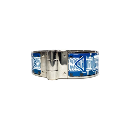 Hermes Blue White Wide Hinge Bracelet