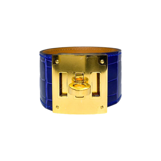 Hermes Blue Electric Alligator Kelly Dog Cuff