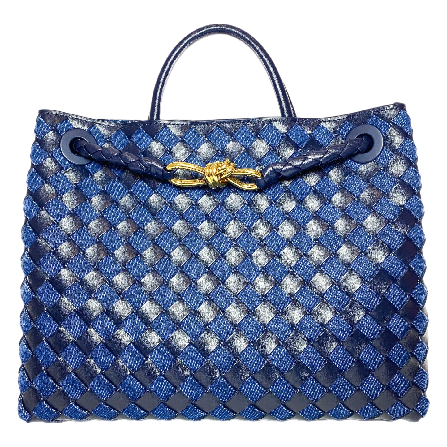 Bottega Veneta Black Navy Denim Leather Andiamo Bag