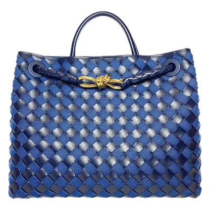 Bottega Veneta Black Navy Denim Leather Andiamo Bag