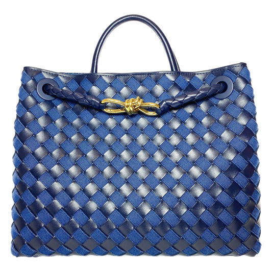 Bottega Veneta Black Navy Denim Leather Andiamo Bag
