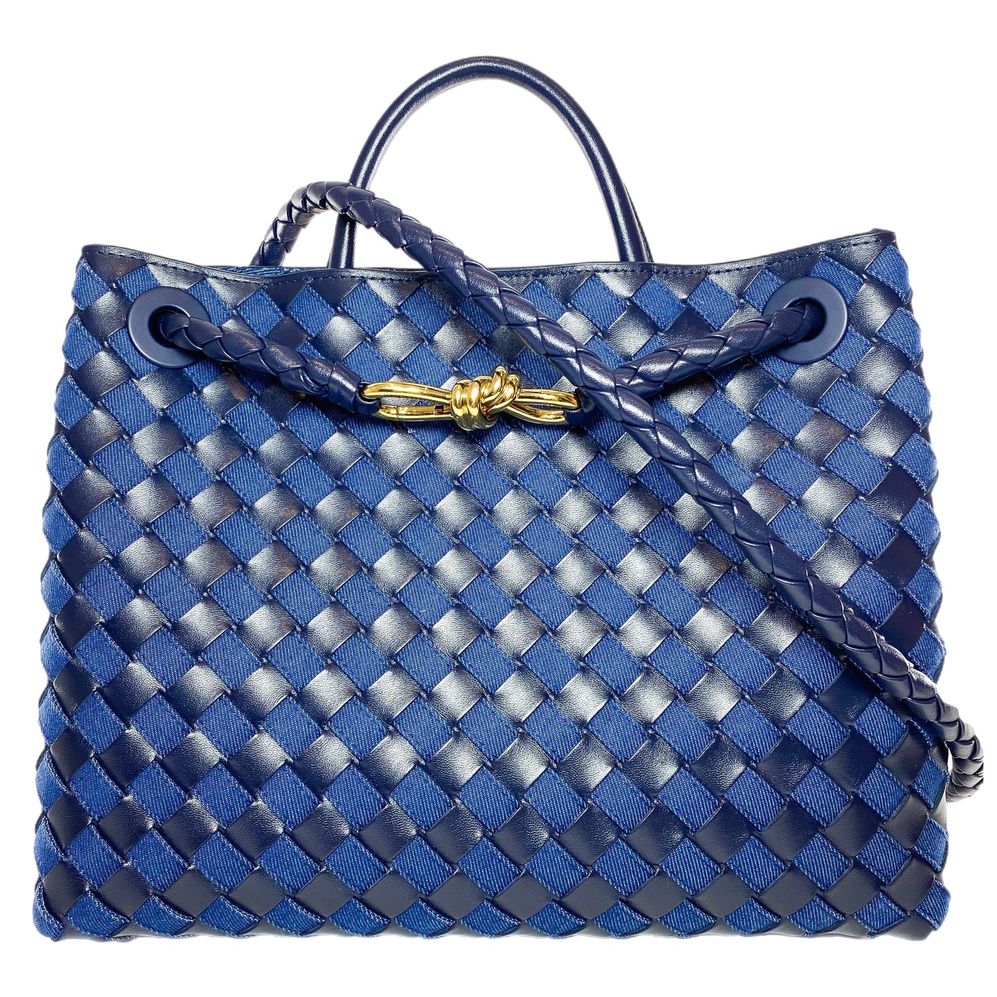 Bottega Veneta Black Navy Denim Leather Andiamo Bag