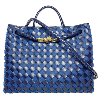 Bottega Veneta Black Navy Denim Leather Andiamo Bag