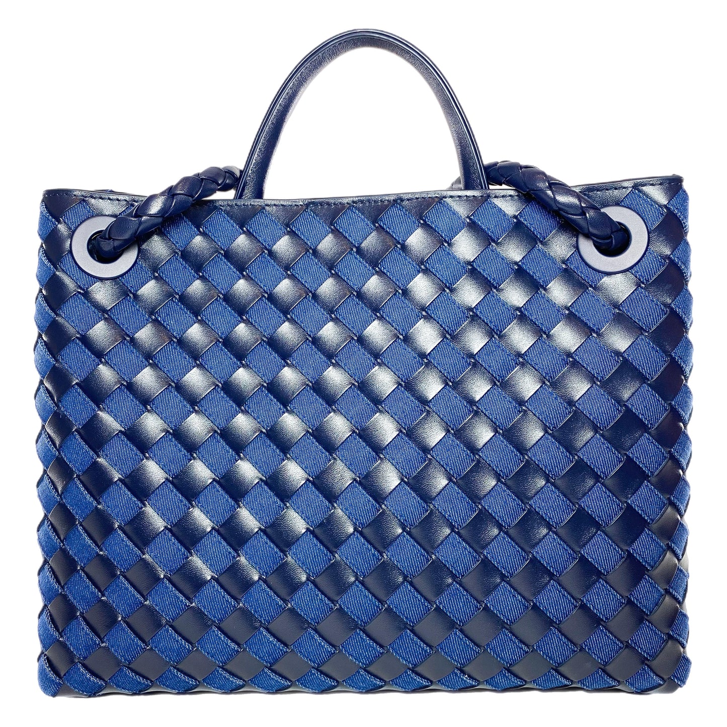 Bottega Veneta Black Navy Denim Leather Andiamo Bag