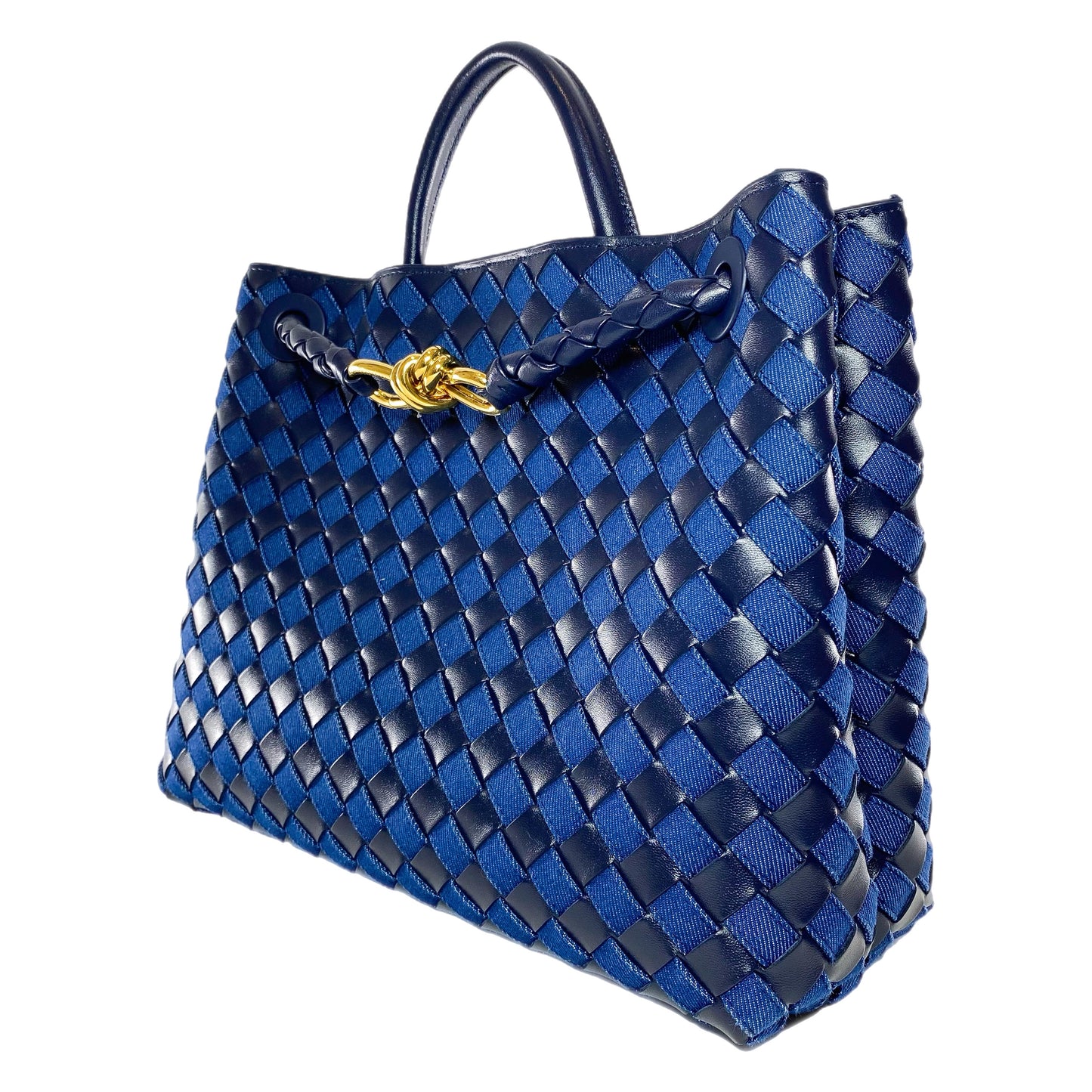 Bottega Veneta Black Navy Denim Leather Andiamo Bag