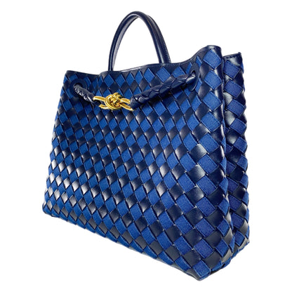 Bottega Veneta Black Navy Denim Leather Andiamo Bag