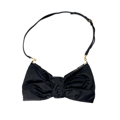 Valentino Black Satin Bow Clutch with Strap