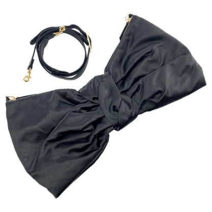 Valentino Black Satin Bow Clutch with Strap