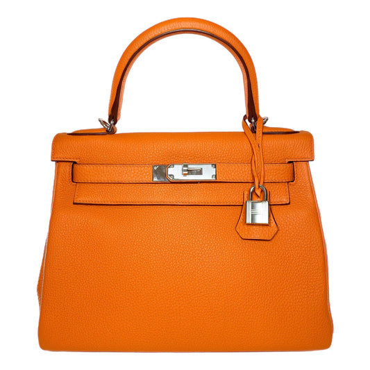 Hermes Kelly 28 Orange Togo Palladium Hardware