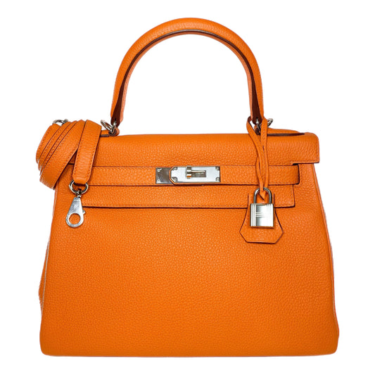 Hermes Kelly 28 Orange Togo Palladium Hardware