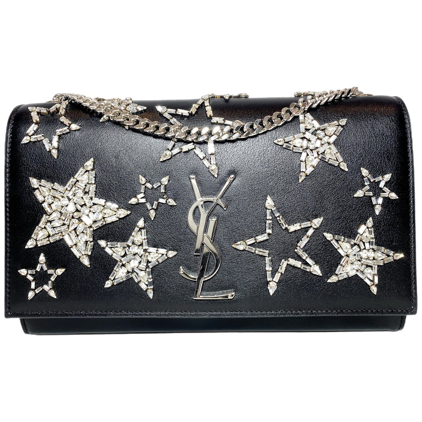 YSL Black Crystal Star Medium Monogram Kate Bag