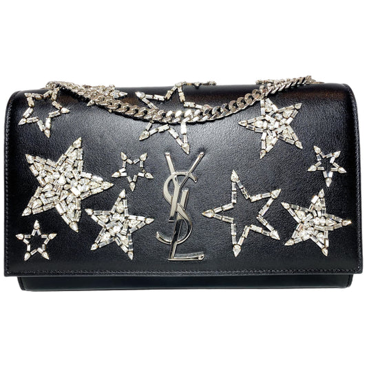 YSL Black Crystal Star Medium Monogram Kate Bag