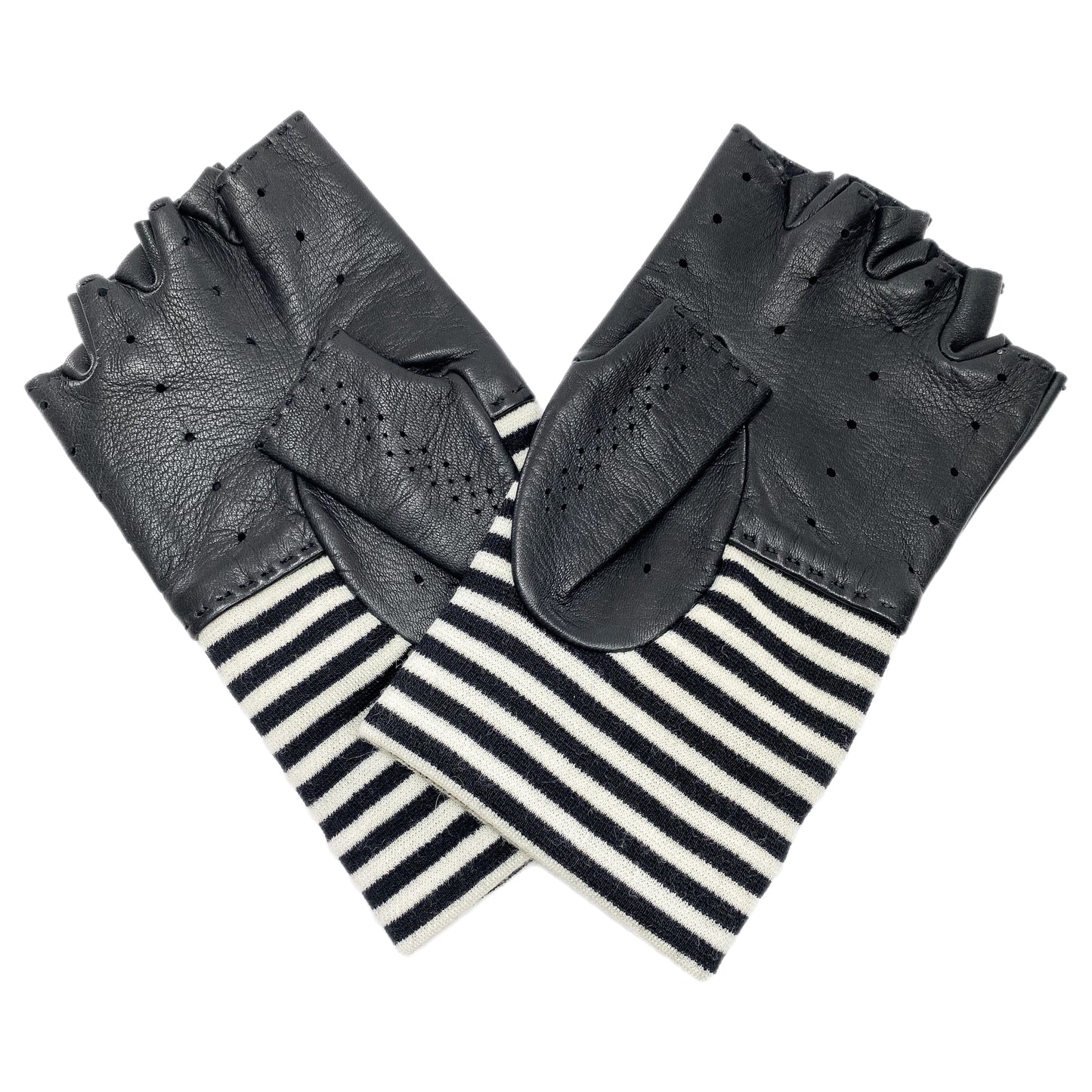 Chanel Black White Striped Fingerless Gloves