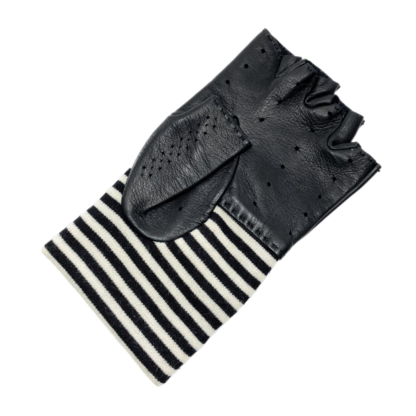 Chanel Black White Striped Fingerless Gloves
