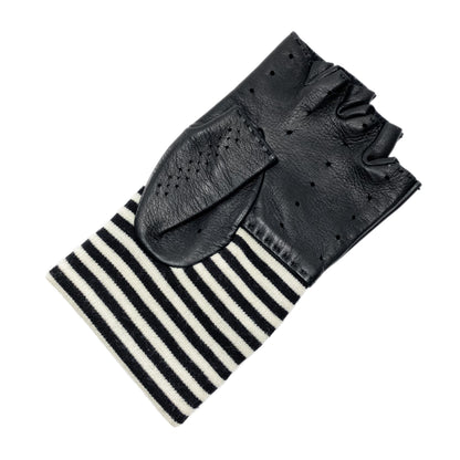 Chanel Black White Striped Fingerless Gloves