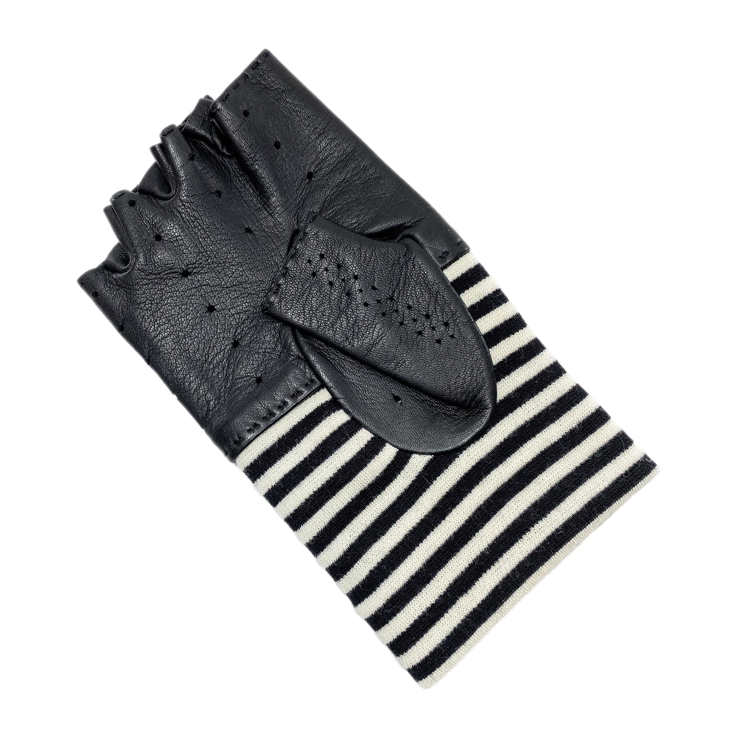 Chanel Black White Striped Fingerless Gloves