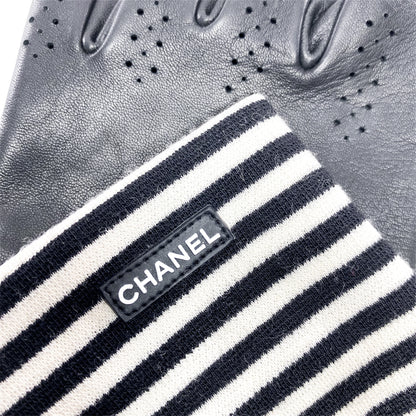 Chanel Black White Striped Fingerless Gloves