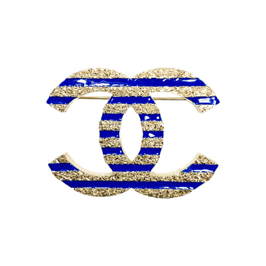 Chanel Blue Gold Striped Brooch