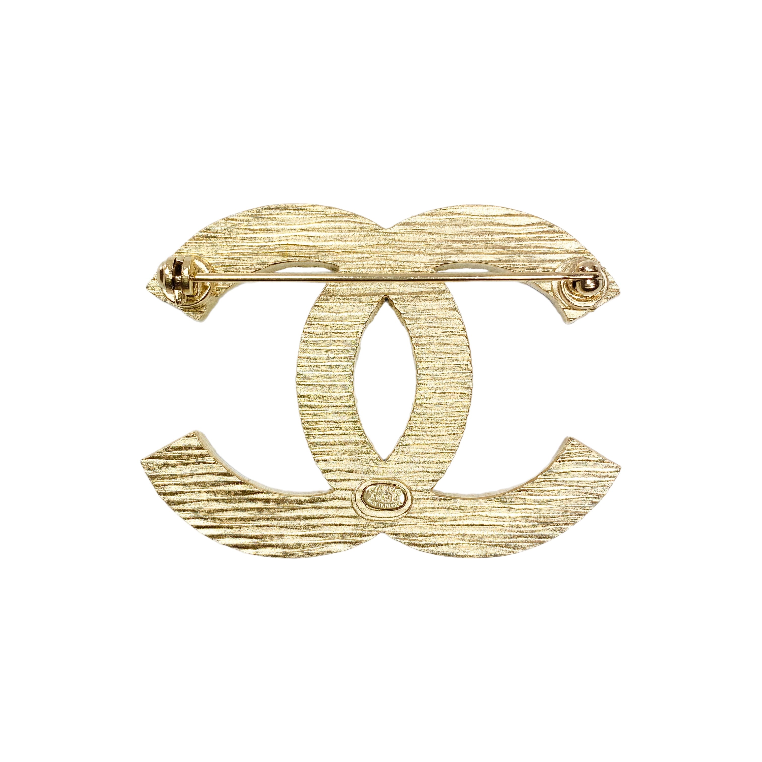 Chanel Blue Gold Striped CC Brooch