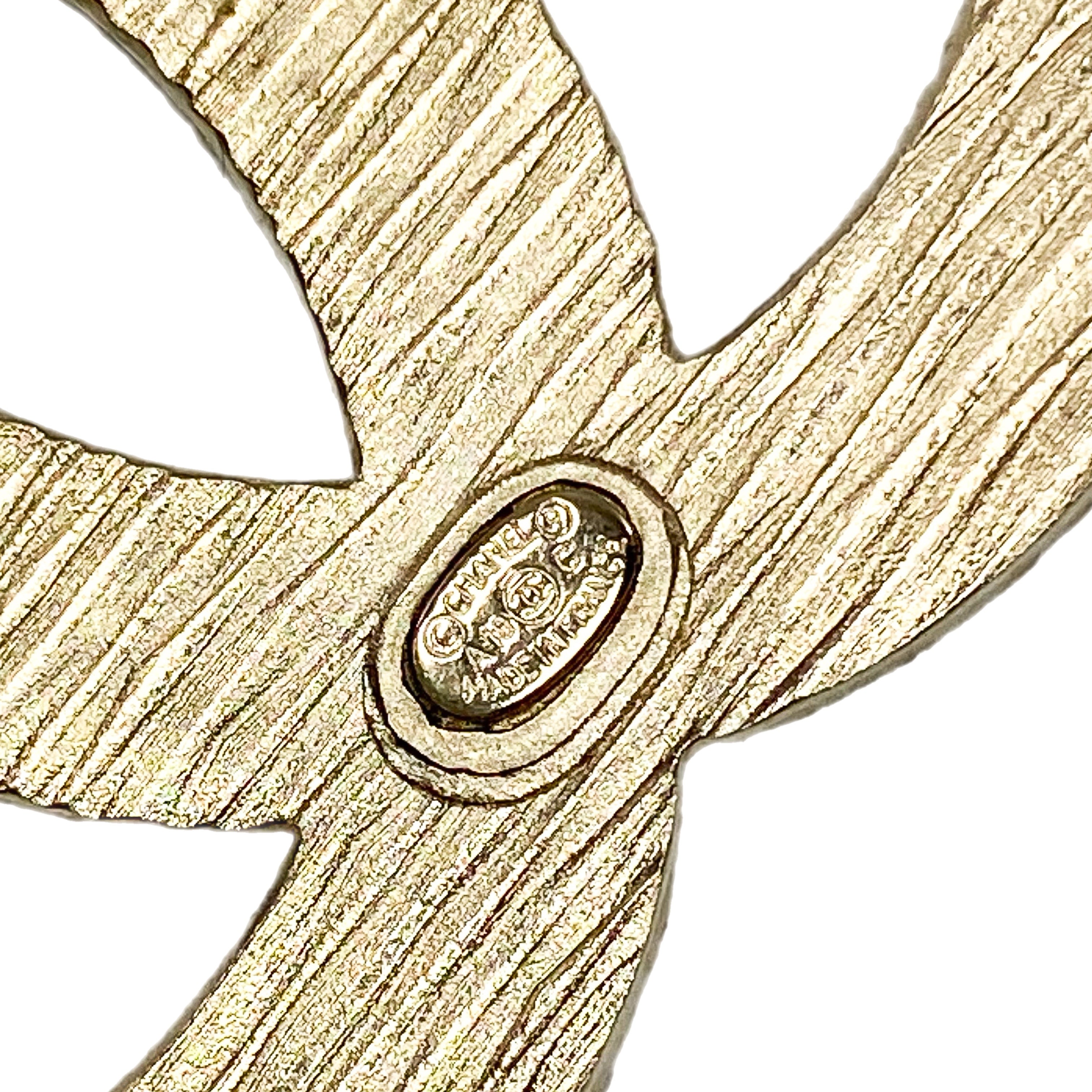 Chanel Blue Gold Striped CC Brooch