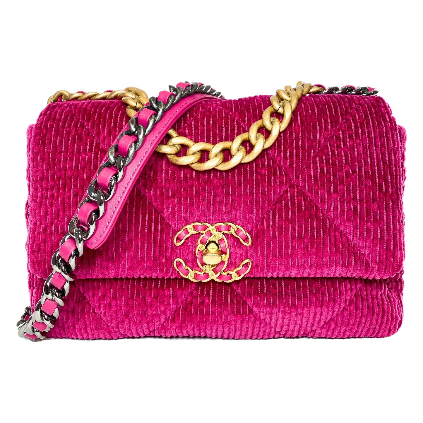 Chanel 19 Dark Pink Corduroy Medium Flap Bag