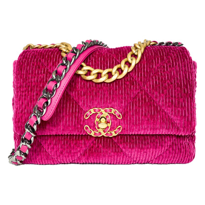 Chanel 19 Dark Pink Corduroy Medium Flap Bag