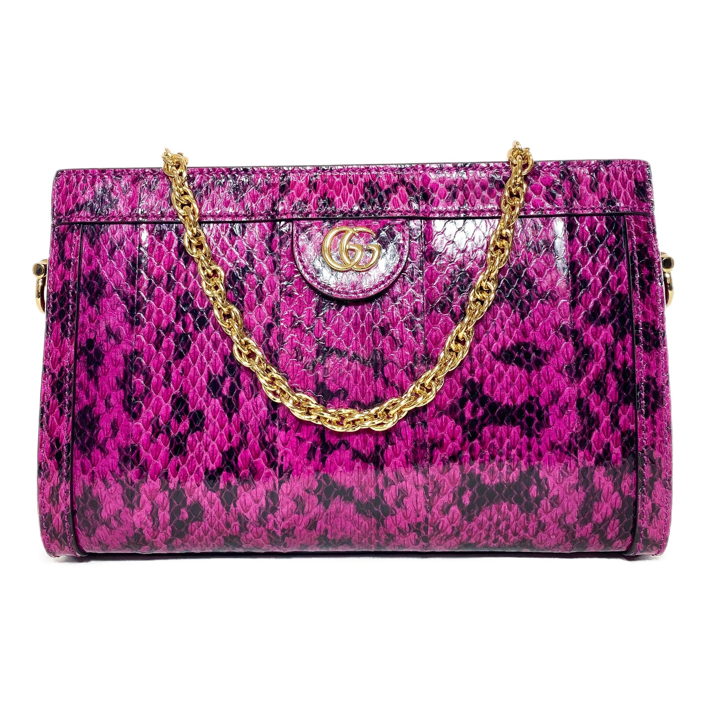 Gucci Pink GG Small Snakeskin Ophidia Chain Shoulder Bag