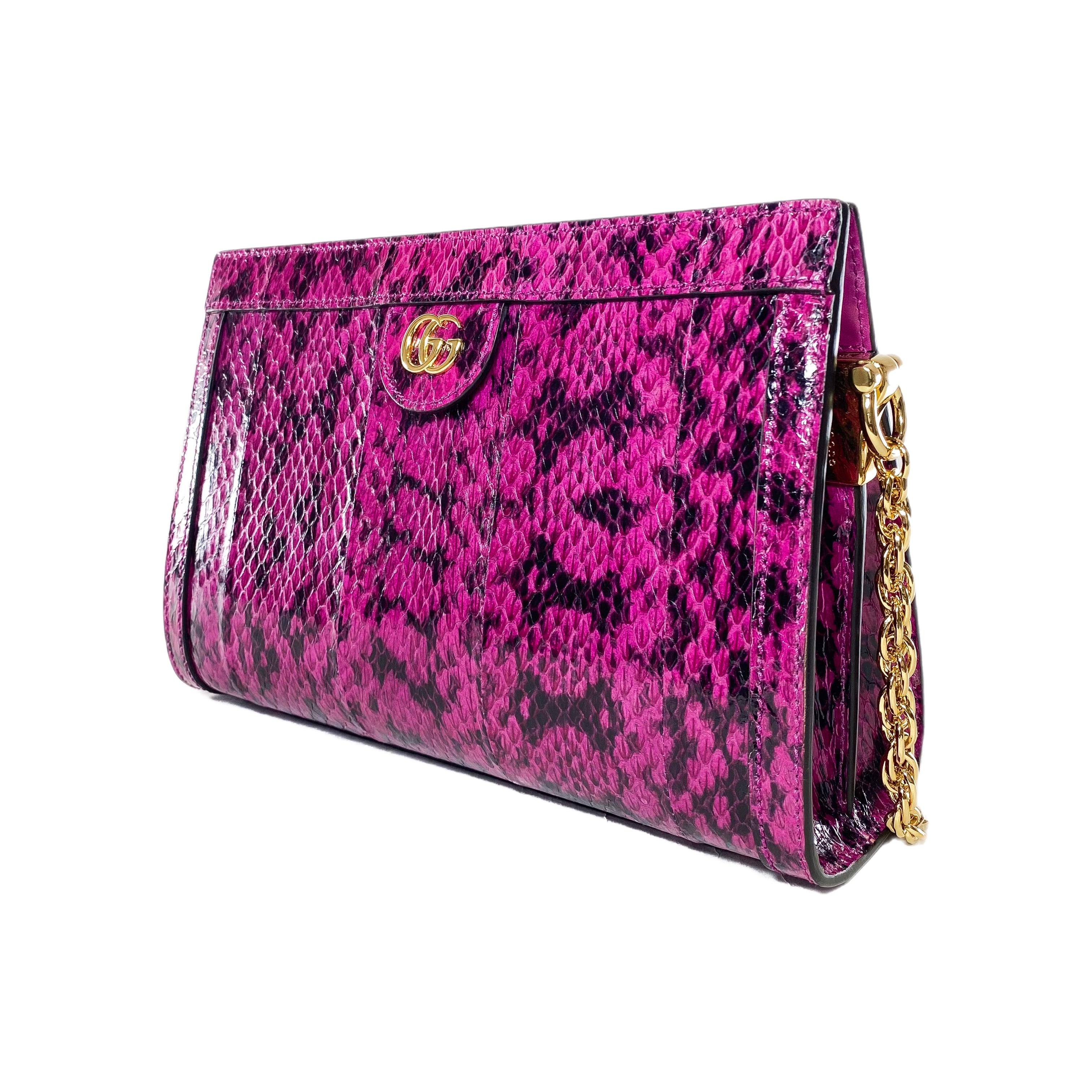Gucci Pink GG Small Snakeskin Ophidia Chain Shoulder Bag