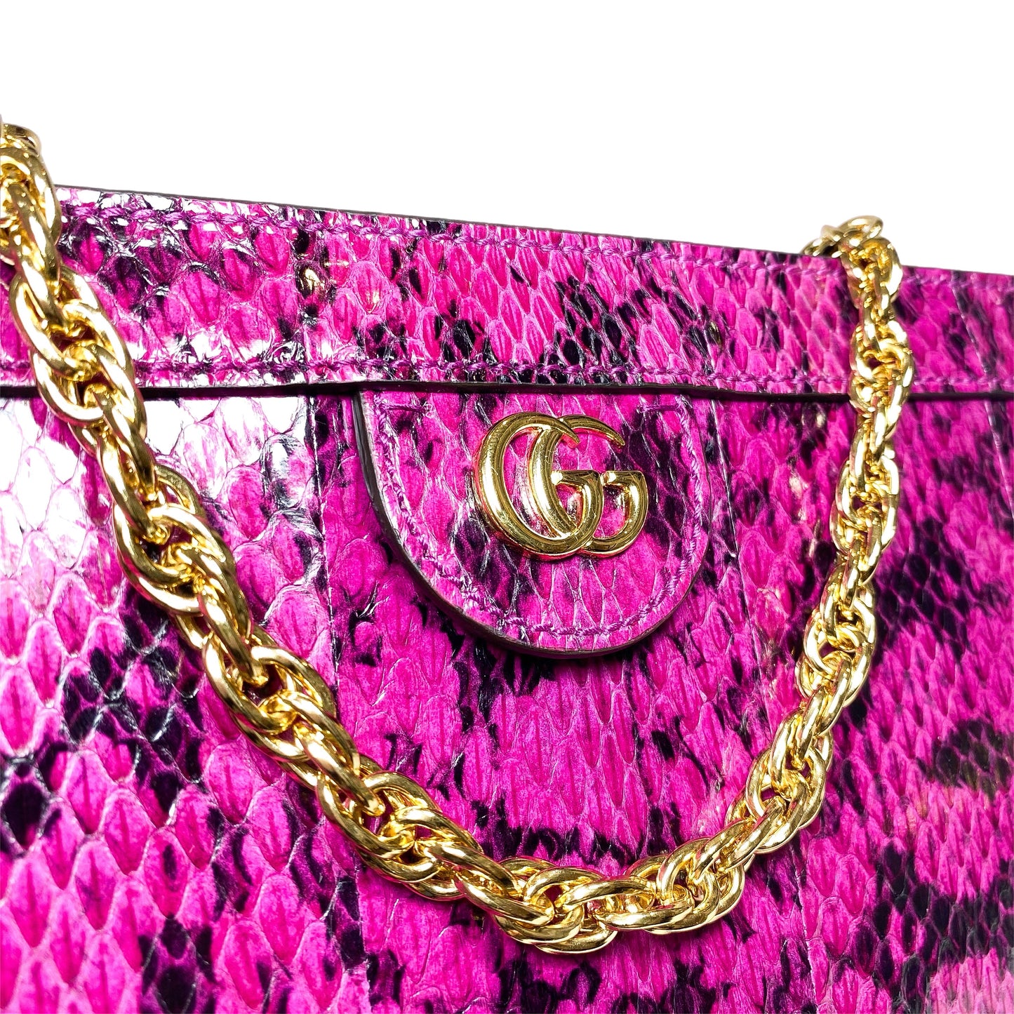 Gucci Pink GG Small Snakeskin Ophidia Chain Shoulder Bag