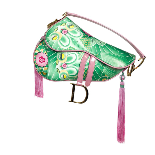 Dior Green Pink Satin Tassel Koi Saddle Bag