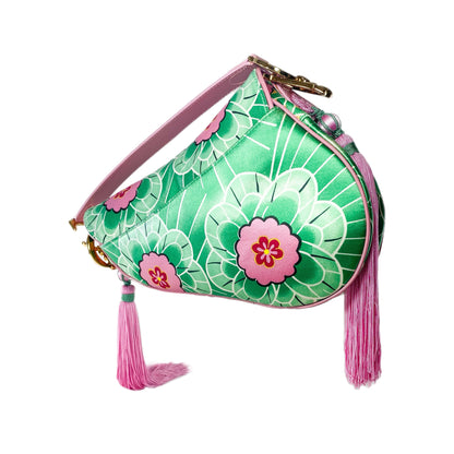 Dior Green Pink Satin Tassel Koi Saddle Bag