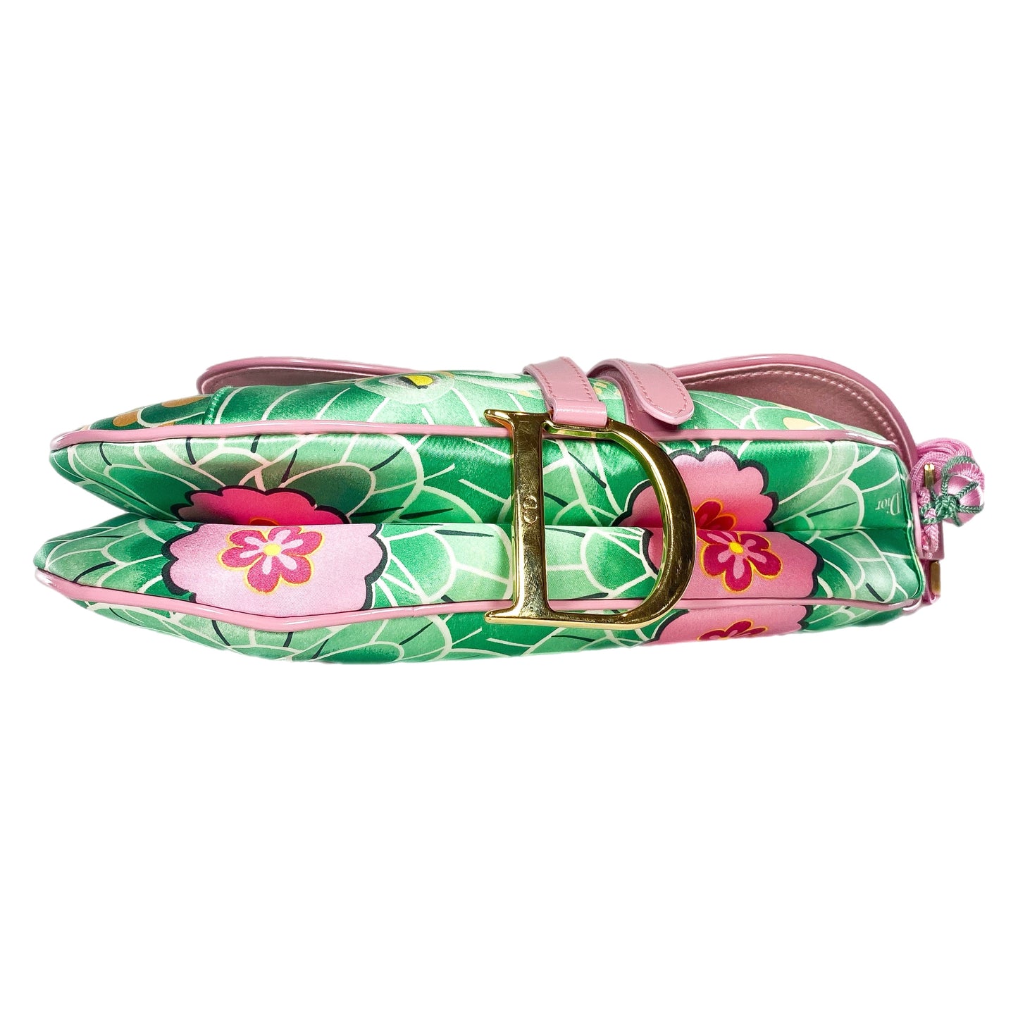 Dior Green Pink Satin Tassel Koi Saddle Bag