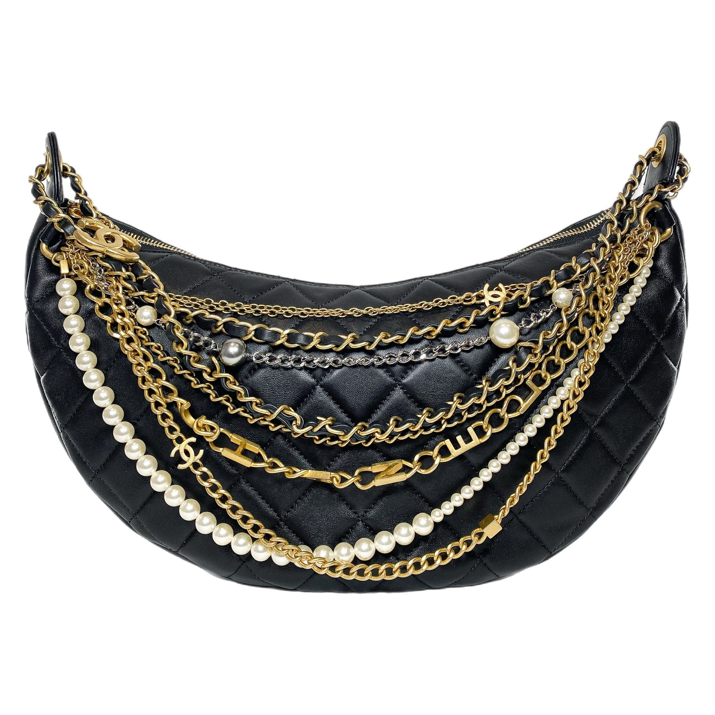Chanel Black Quilted All About Chains Hobo Bag