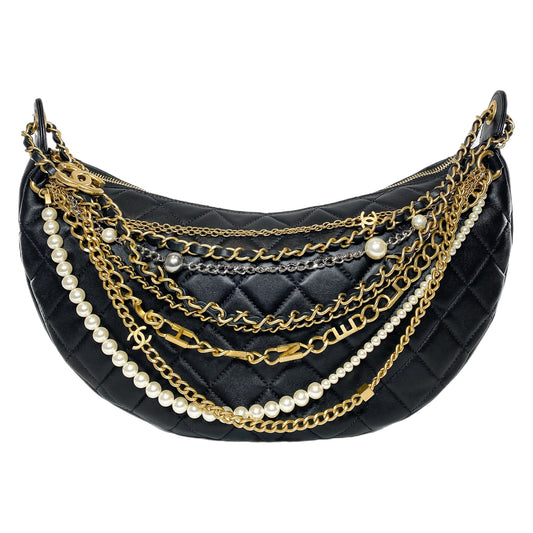 Chanel Black Quilted All About Chains Hobo Bag