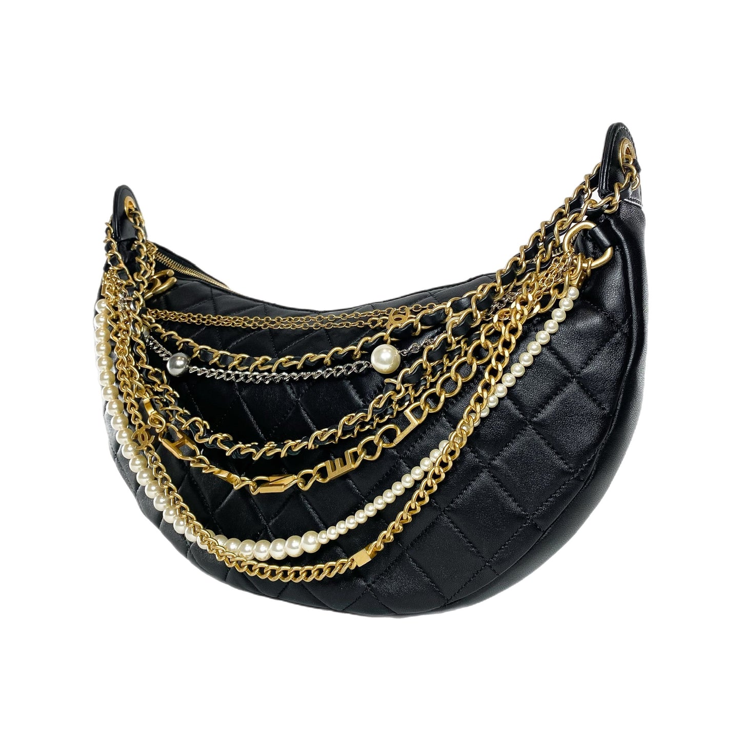 Chanel Black Quilted All About Chains Hobo Bag