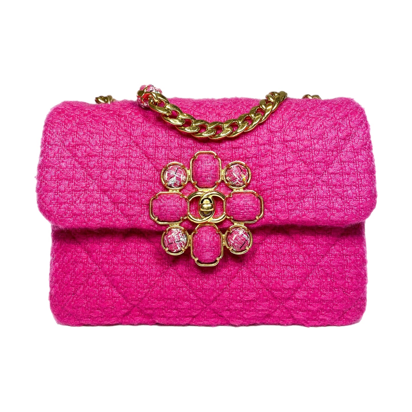 Chanel Fuchsia Cashmere Tweed Quilted Mini Bijoux Flap