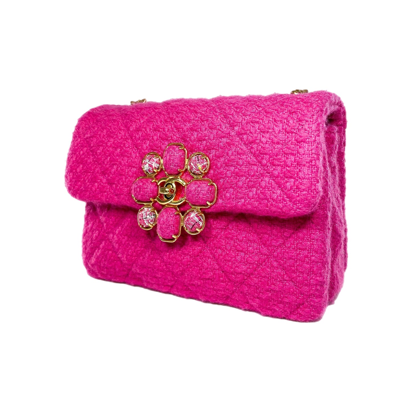 Chanel Fuchsia Cashmere Tweed Quilted Mini Bijoux Flap