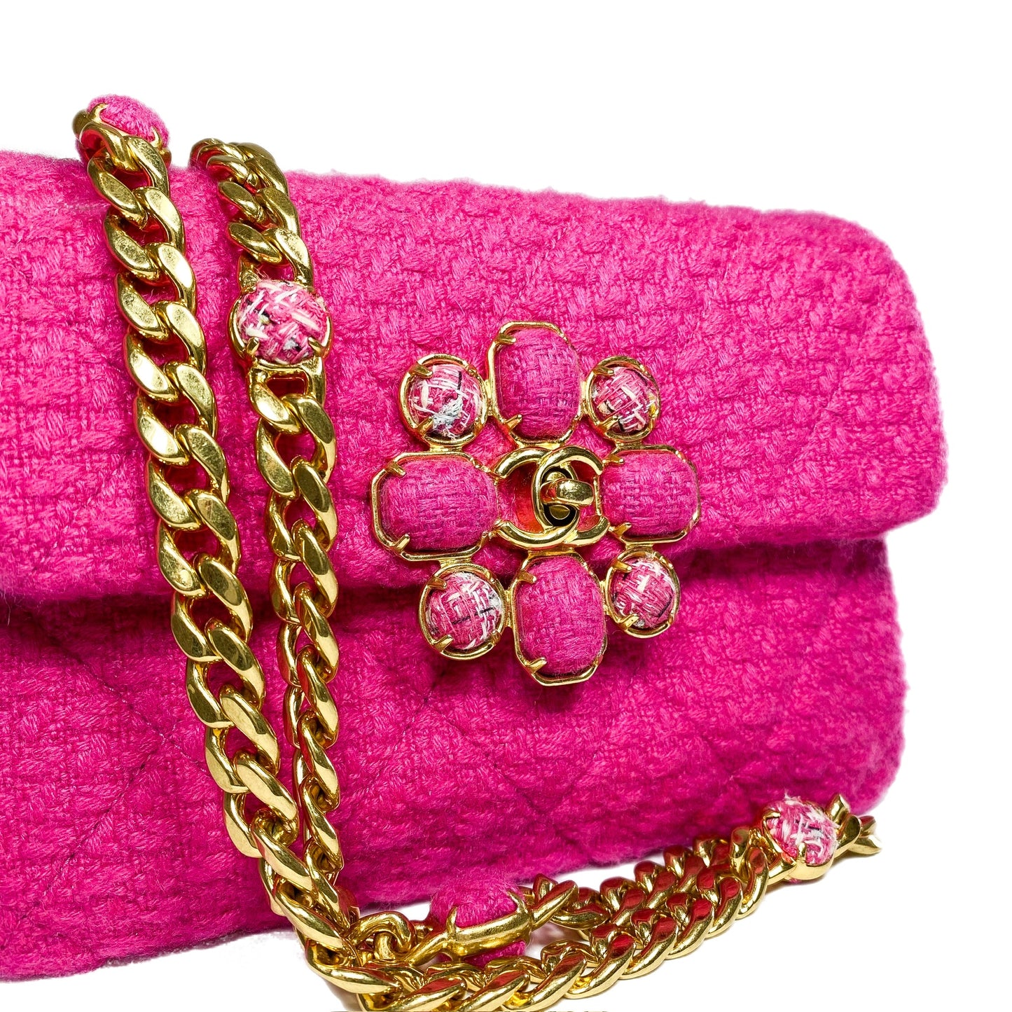 Chanel Fuchsia Cashmere Tweed Quilted Mini Bijoux Flap