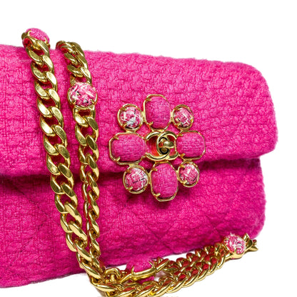 Chanel Fuchsia Cashmere Tweed Quilted Mini Bijoux Flap