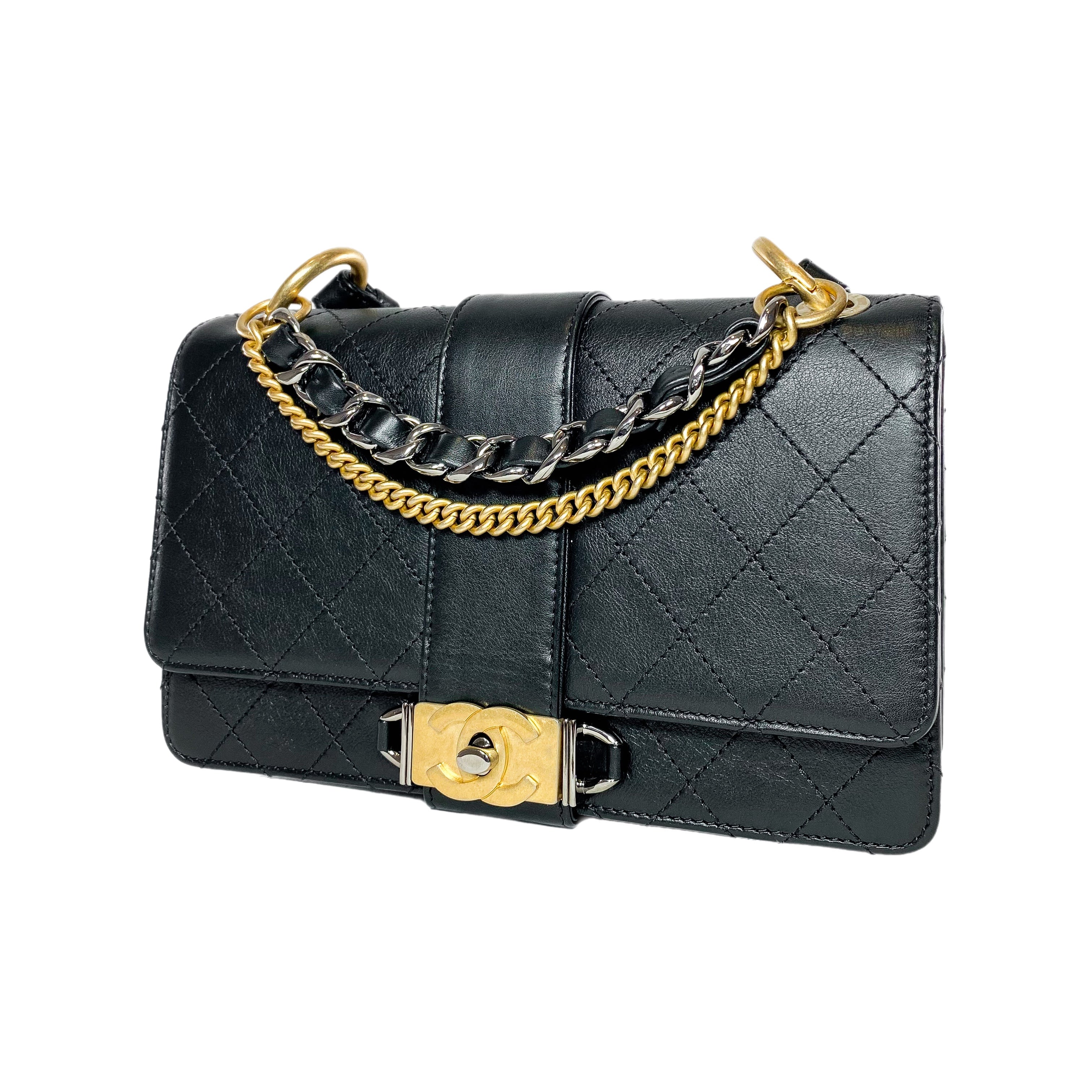 トートバッグ × ヴィンテージ(中古) Chanel Felt Chain Shoulder Bag CHANEL CC Logo Grand Shopping Tote Black Shoulder Bag