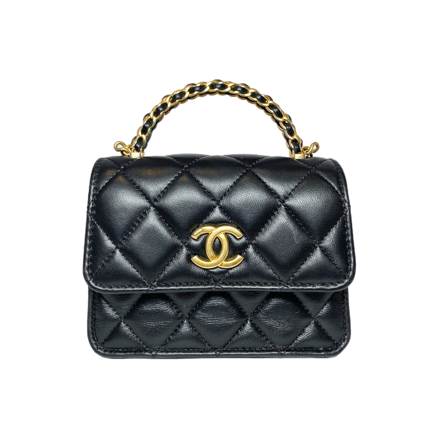 Chanel Black Chain Top Handle Clutch with Chain