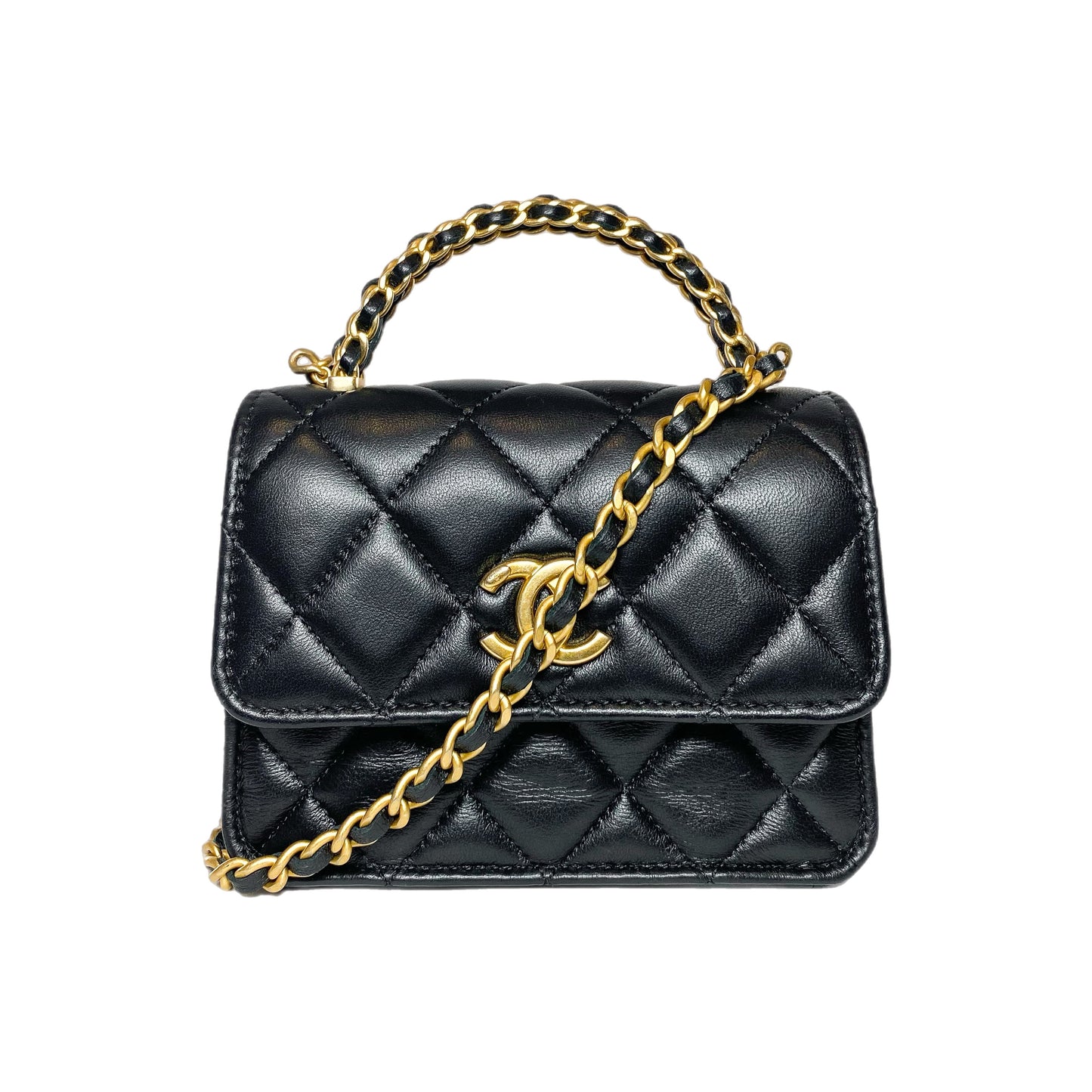 Chanel Black Chain Top Handle Clutch with Chain