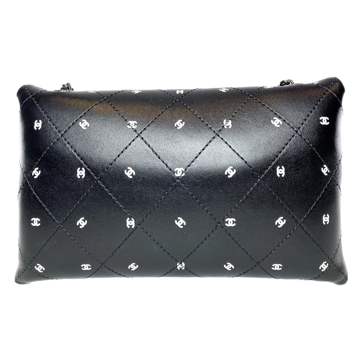Chanel Black Printed Logo CC Envelope Clutch with Chain