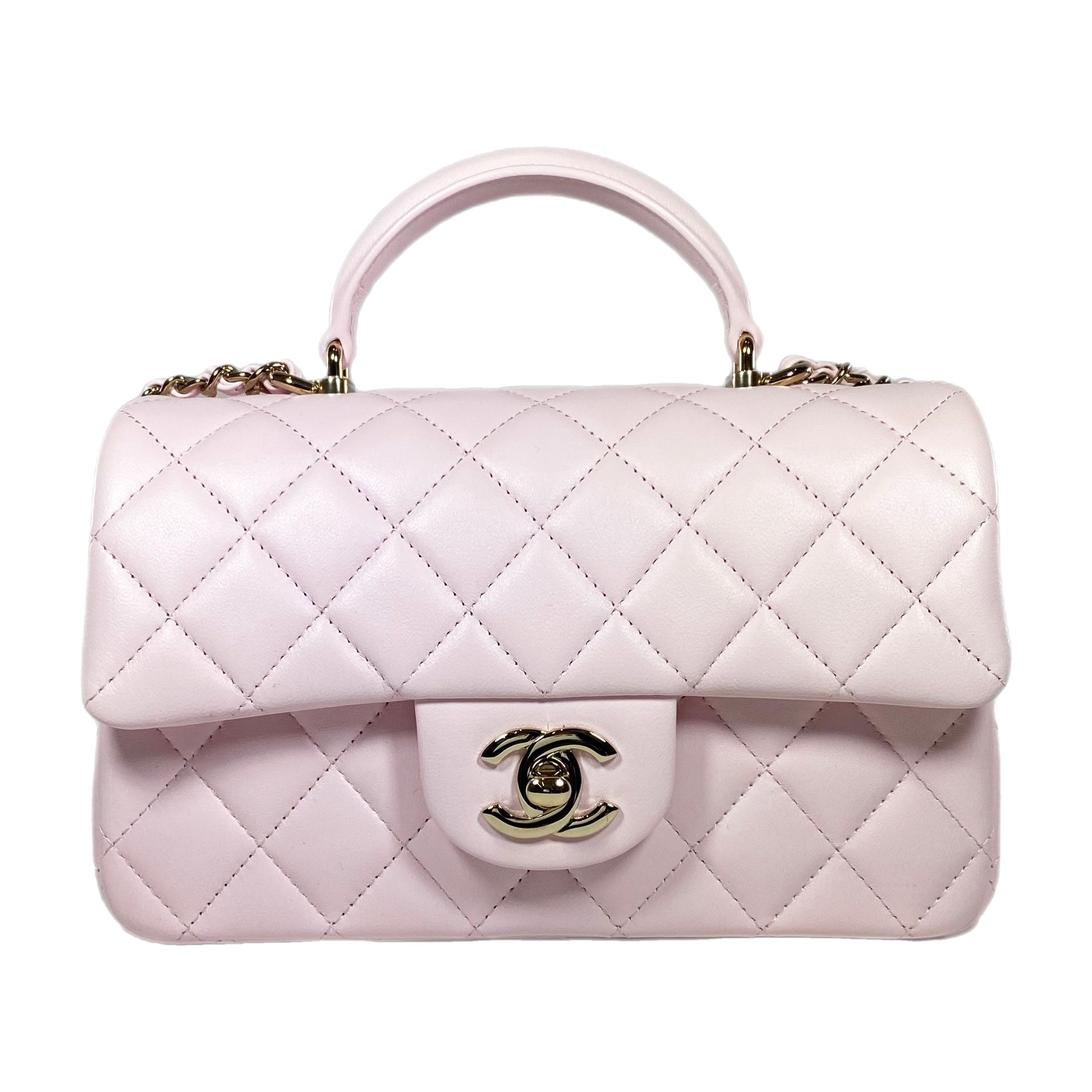 Chanel Light Pink Quilted Lambskin Mini Flap Bag Gold Hardware, 2023 (Like New)