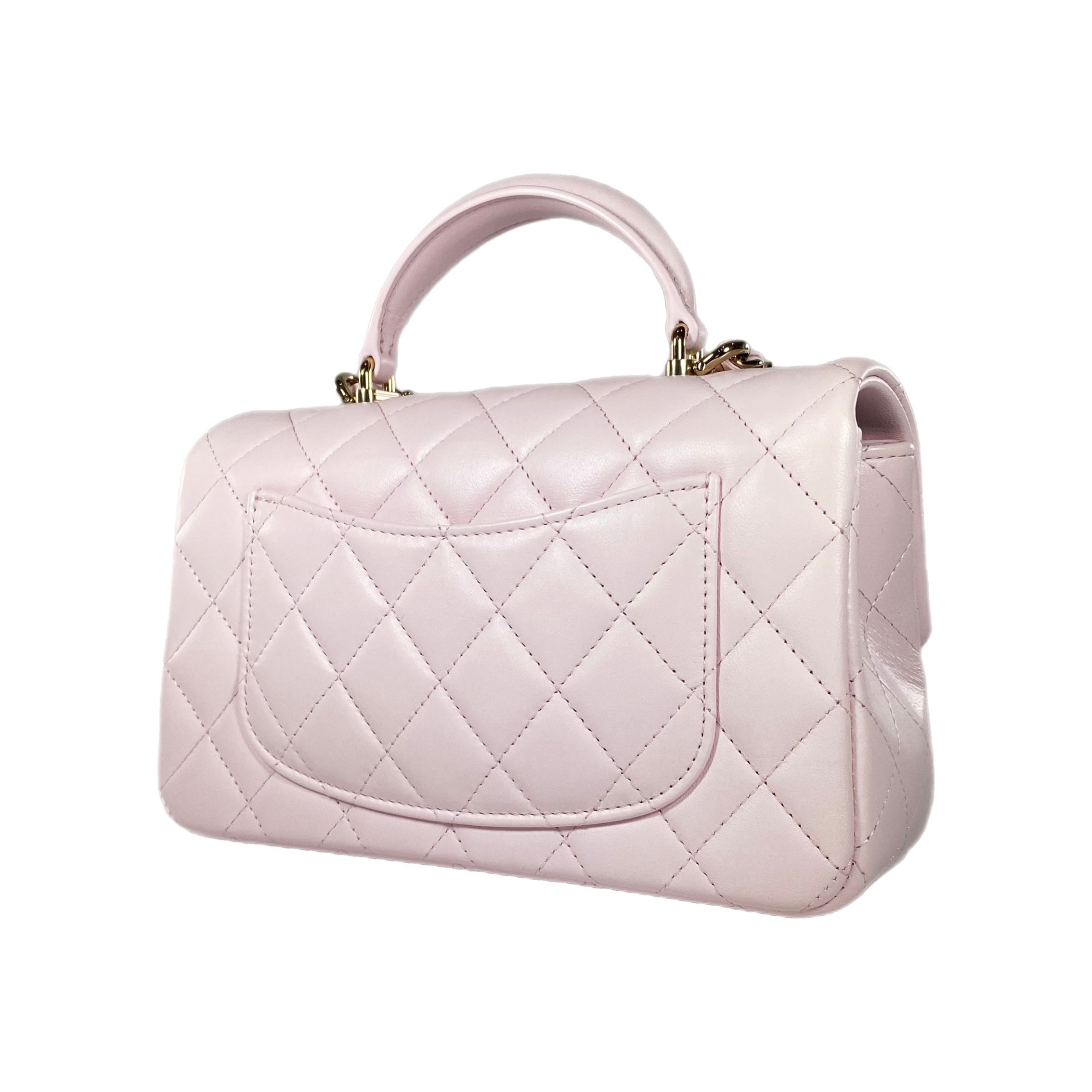 CHANEL Neon Pink Mini Top Handle Rectangular Flap Quilted Leather Cross  body Bag