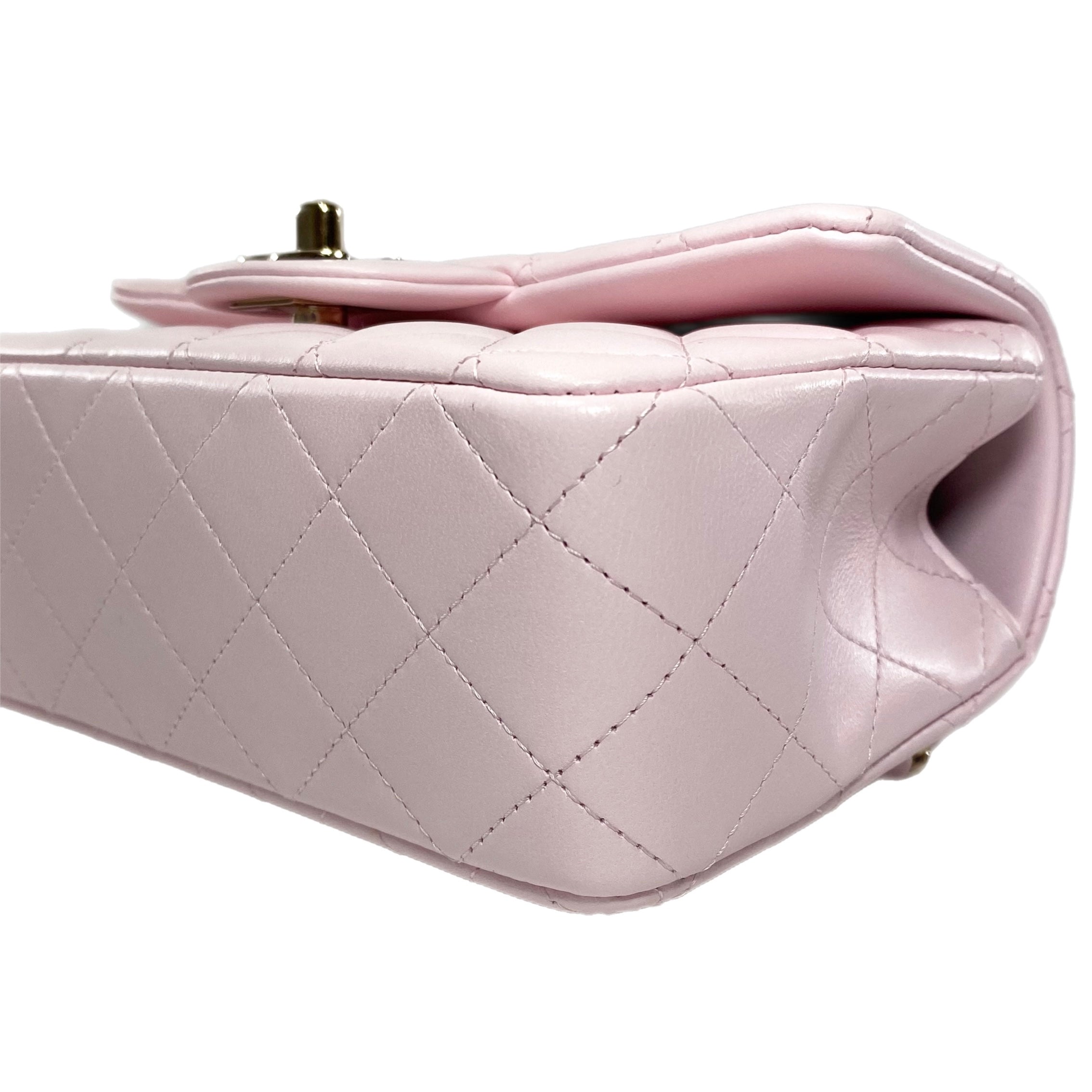 Chanel mini classic flap  Chanel mini square, Pink chanel flap, Pink  chanel bag