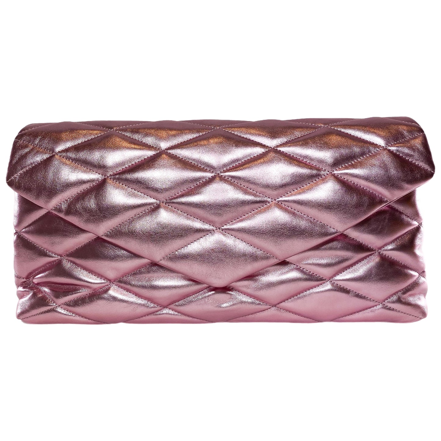 Saint Laurent Metallic Pink Quilted Sade Puffer Envelope Clutch