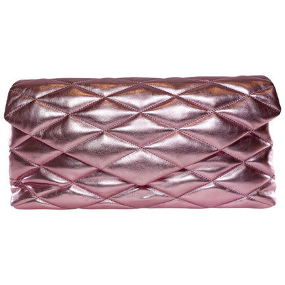 Saint Laurent Metallic Pink Quilted Sade Puffer Envelope Clutch