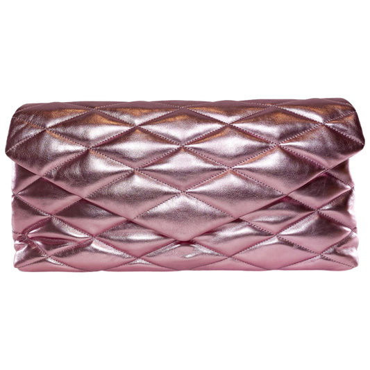 Saint Laurent Metallic Pink Quilted Sade Puffer Envelope Clutch